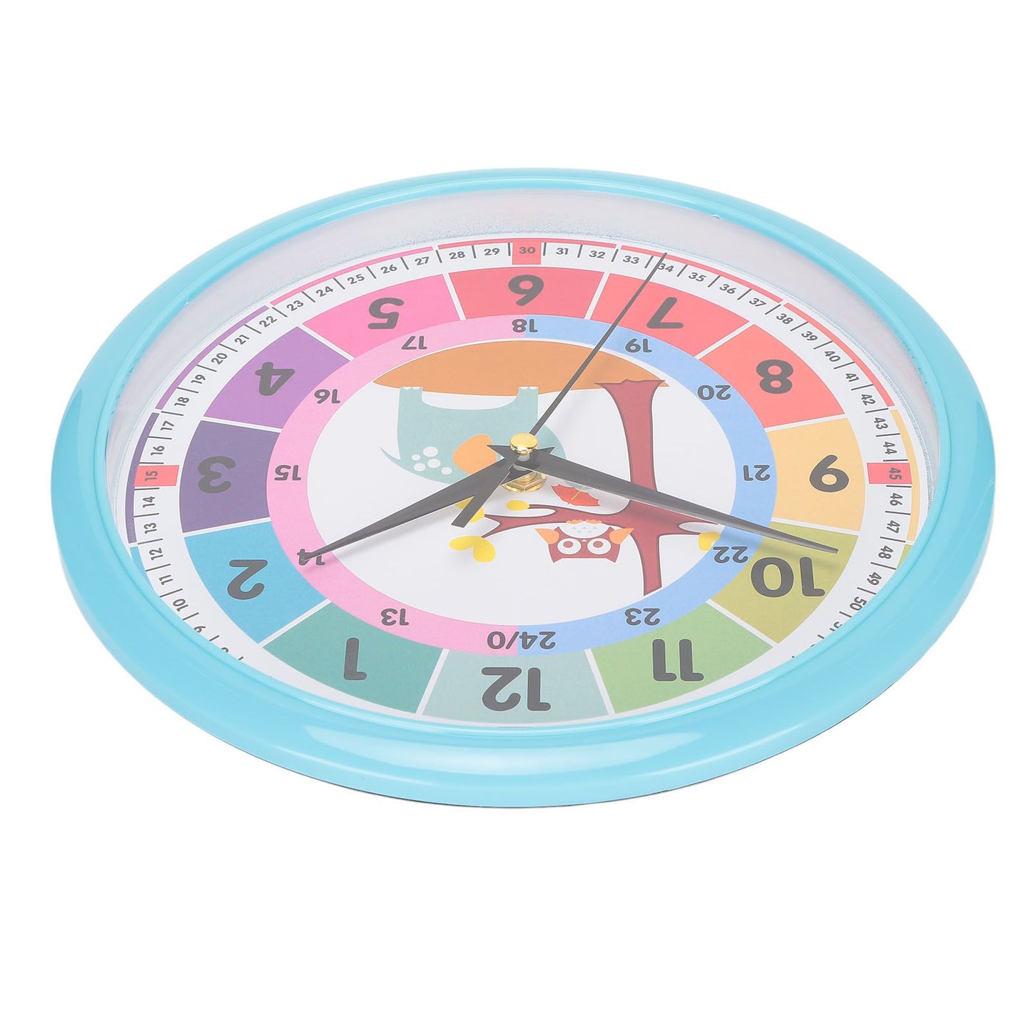 Wall Clock Plastic Cartoon Colorful Quartz Time Learning Hanging Clock for Kid's Bedroom ClassroomBlue V1294-YM0523-3115220013411