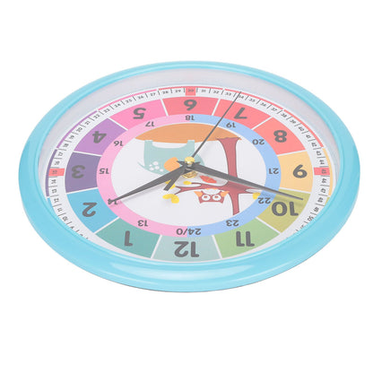 Wall Clock Plastic Cartoon Colorful Quartz Time Learning Hanging Clock for Kid's Bedroom ClassroomBlue V1294-YM0523-3115220013411