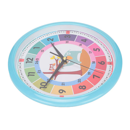 Wall Clock Plastic Cartoon Colorful Quartz Time Learning Hanging Clock for Kid's Bedroom ClassroomBlue V1294-YM0523-3115220013411