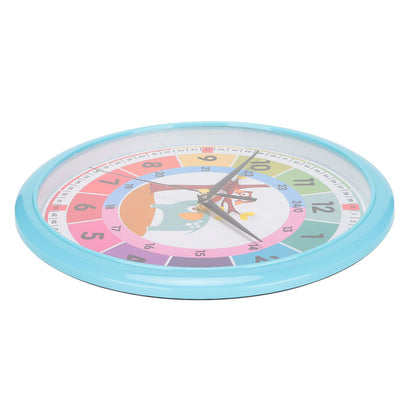 Wall Clock Plastic Cartoon Colorful Quartz Time Learning Hanging Clock for Kid's Bedroom ClassroomBlue V1294-YM0523-3115220013411