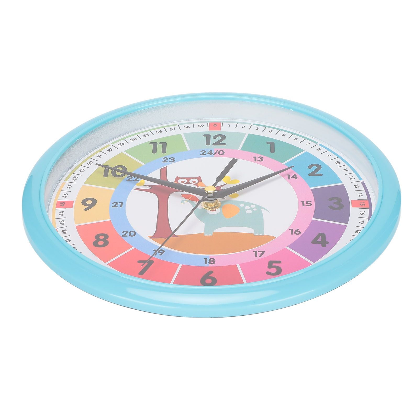 Wall Clock Plastic Cartoon Colorful Quartz Time Learning Hanging Clock for Kid's Bedroom ClassroomBlue V1294-YM0523-3115220013411