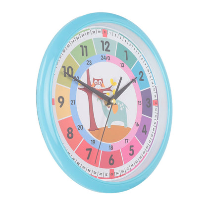Wall Clock Plastic Cartoon Colorful Quartz Time Learning Hanging Clock for Kid's Bedroom ClassroomBlue V1294-YM0523-3115220013411
