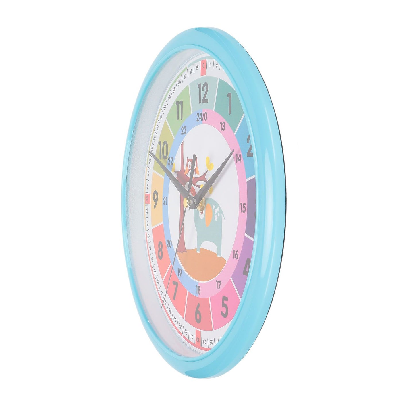 Wall Clock Plastic Cartoon Colorful Quartz Time Learning Hanging Clock for Kid's Bedroom ClassroomBlue V1294-YM0523-3115220013411