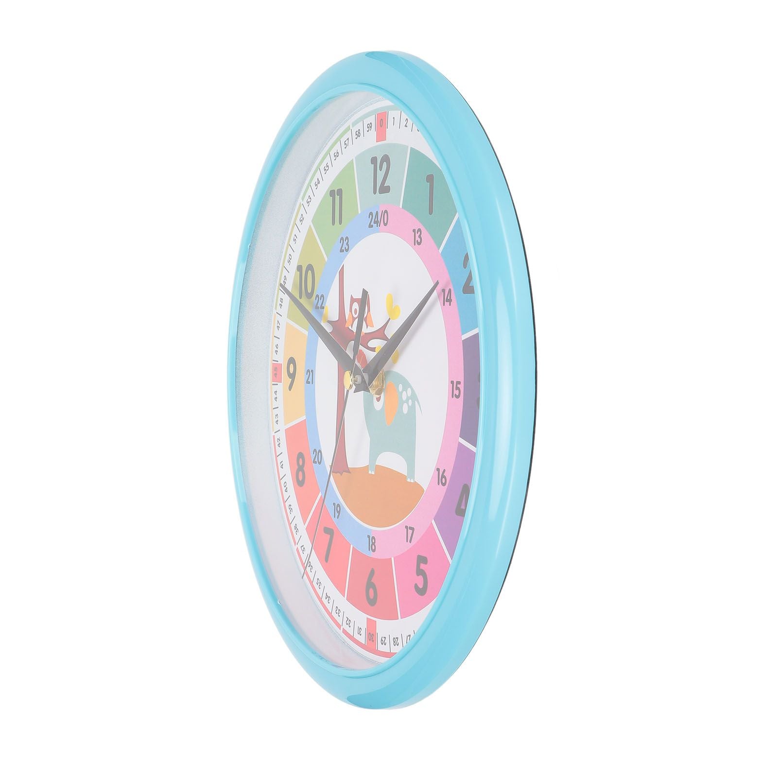 Wall Clock Plastic Cartoon Colorful Quartz Time Learning Hanging Clock for Kid's Bedroom ClassroomBlue V1294-YM0523-3115220013411