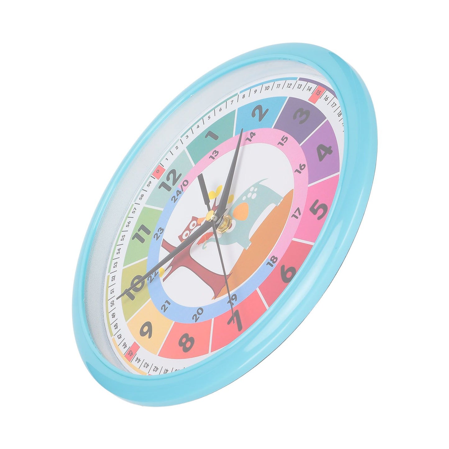 Wall Clock Plastic Cartoon Colorful Quartz Time Learning Hanging Clock for Kid's Bedroom ClassroomBlue V1294-YM0523-3115220013411