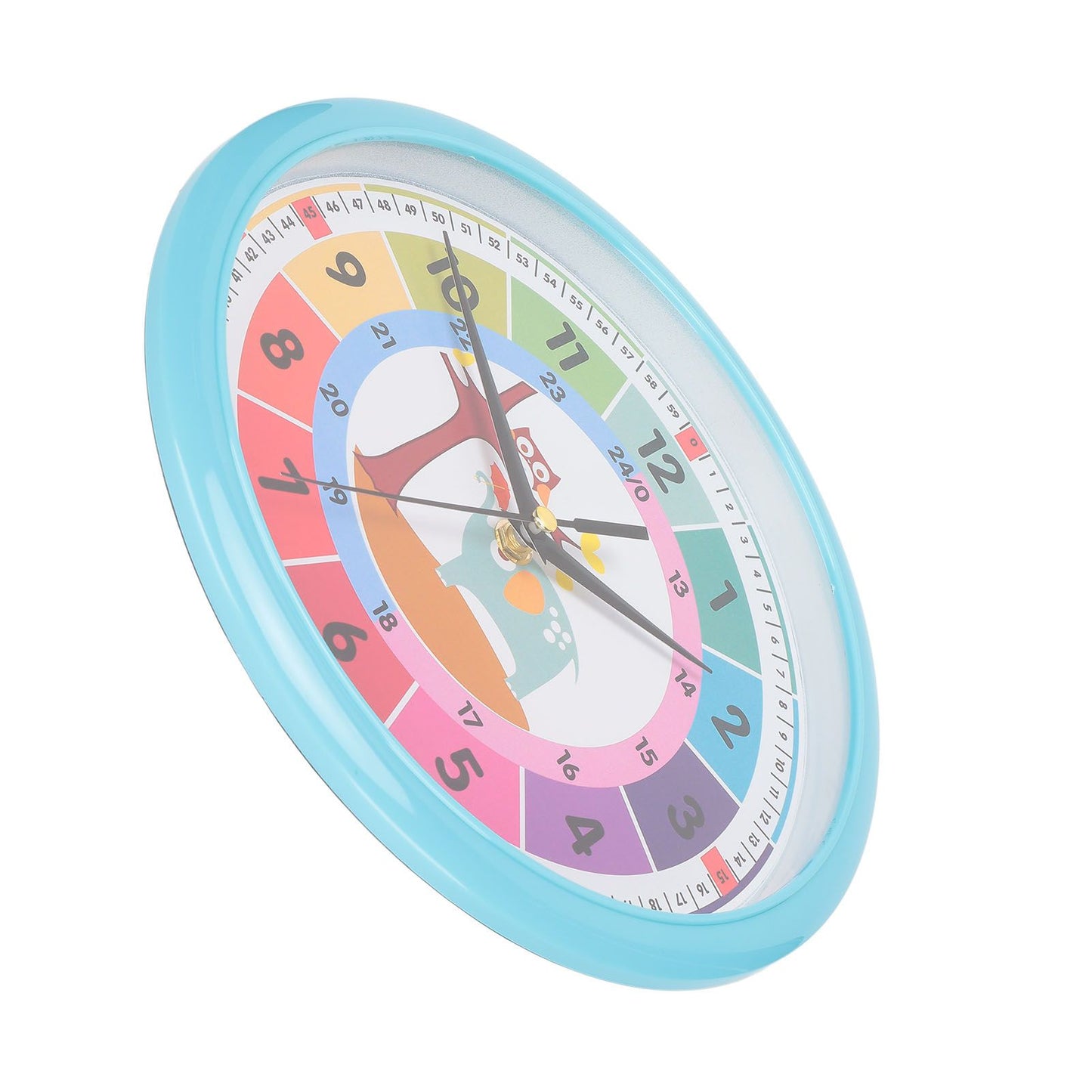 Wall Clock Plastic Cartoon Colorful Quartz Time Learning Hanging Clock for Kid's Bedroom ClassroomBlue V1294-YM0523-3115220013411