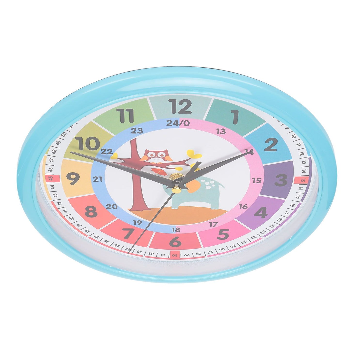 Wall Clock Plastic Cartoon Colorful Quartz Time Learning Hanging Clock for Kid's Bedroom ClassroomBlue V1294-YM0523-3115220013411