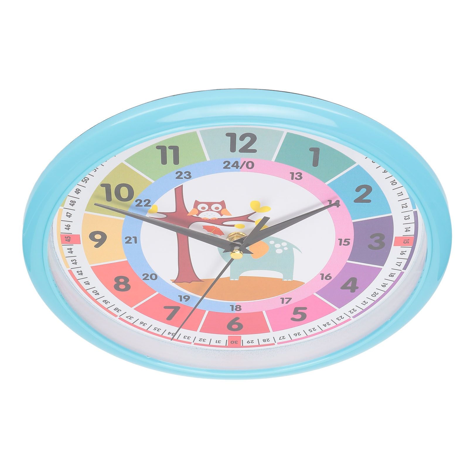 Wall Clock Plastic Cartoon Colorful Quartz Time Learning Hanging Clock for Kid's Bedroom ClassroomBlue V1294-YM0523-3115220013411