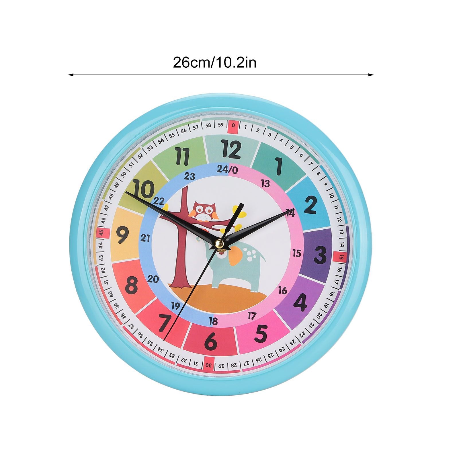 Wall Clock Plastic Cartoon Colorful Quartz Time Learning Hanging Clock for Kid's Bedroom ClassroomBlue V1294-YM0523-3115220013411
