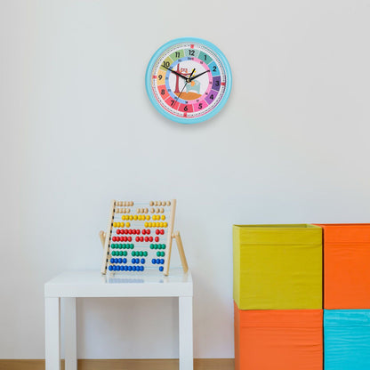 Wall Clock Plastic Cartoon Colorful Quartz Time Learning Hanging Clock for Kid's Bedroom ClassroomBlue V1294-YM0523-3115220013411