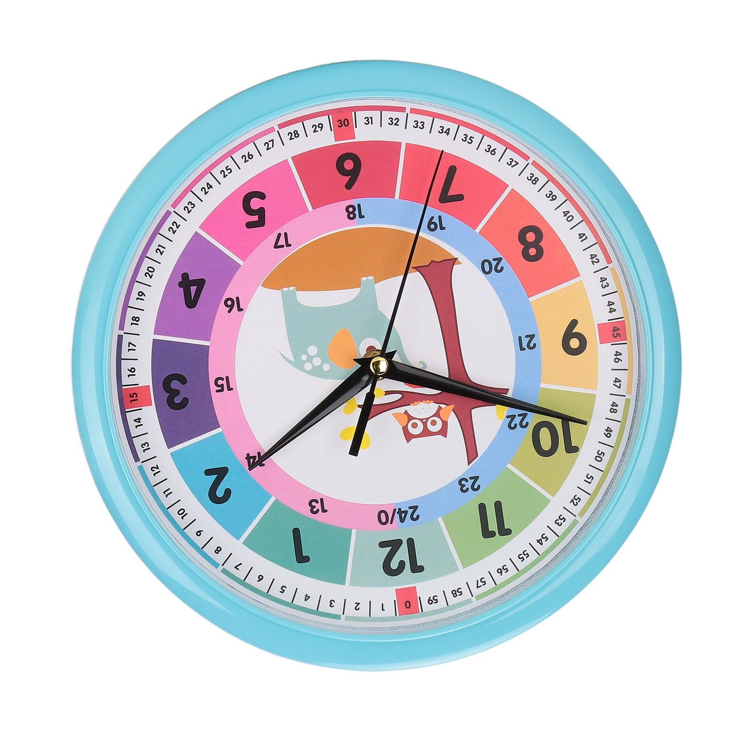 Wall Clock Plastic Cartoon Colorful Quartz Time Learning Hanging Clock for Kid's Bedroom ClassroomBlue V1294-YM0523-3115220013411