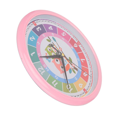Wall Clock Plastic Cartoon Colorful Quartz Time Learning Hanging Clock for Kid's Bedroom ClassroomPink V1294-YM0523-3115220013412