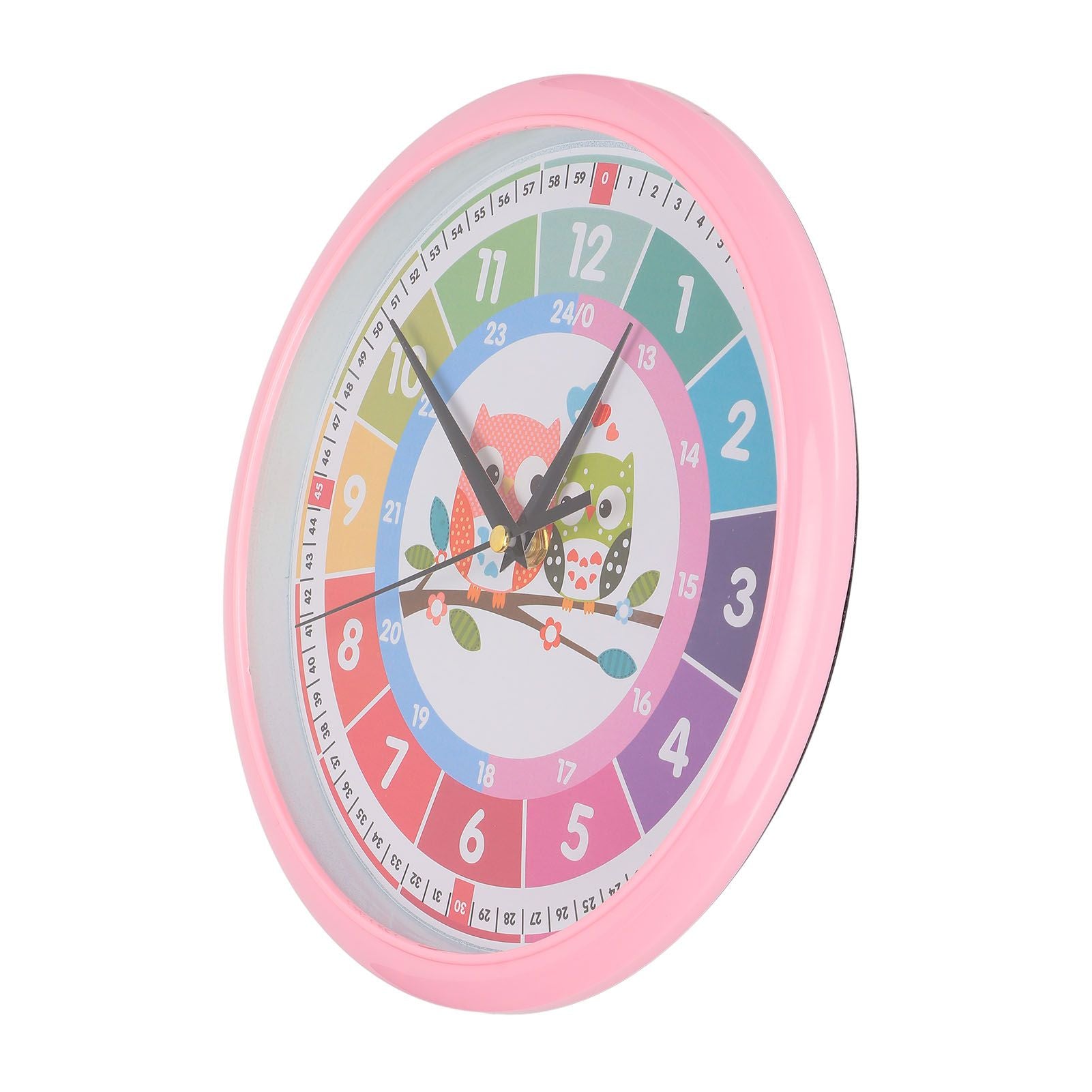 Wall Clock Plastic Cartoon Colorful Quartz Time Learning Hanging Clock for Kid's Bedroom ClassroomPink V1294-YM0523-3115220013412