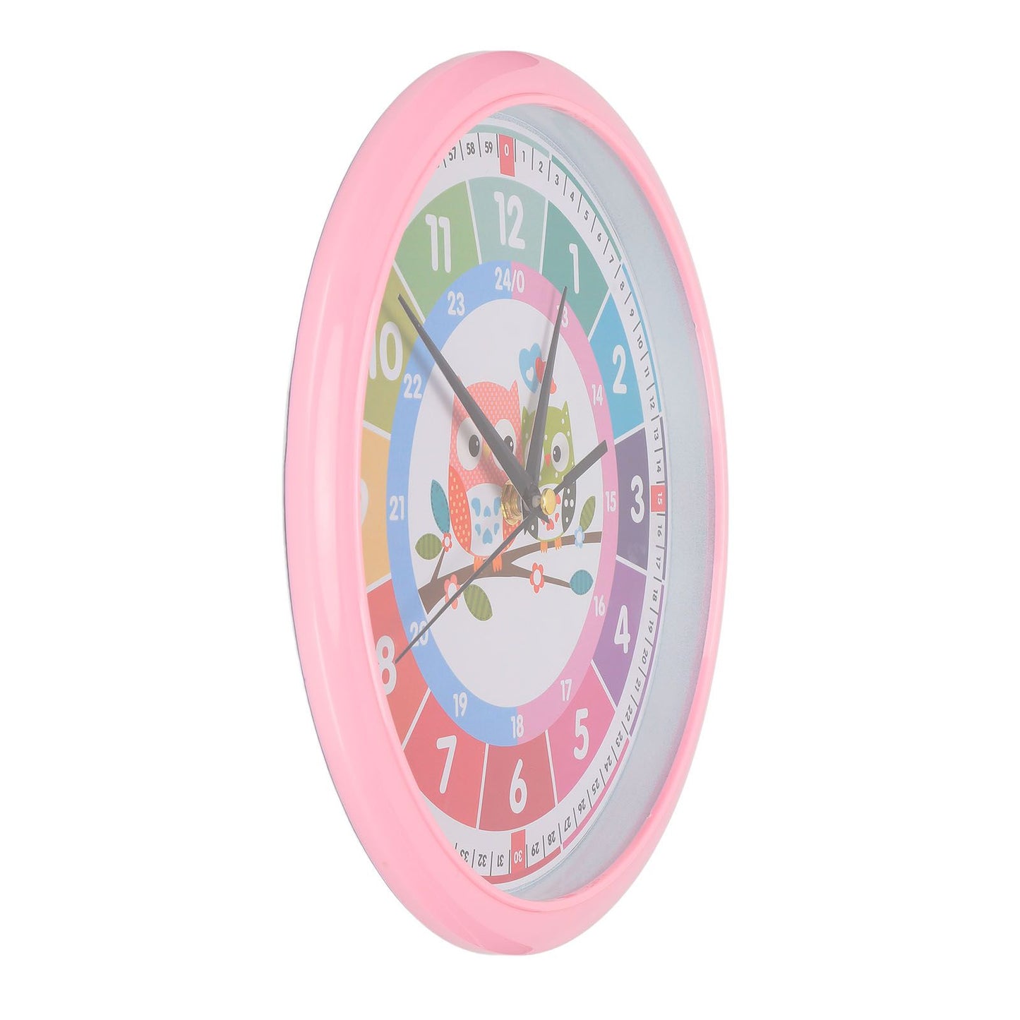 Wall Clock Plastic Cartoon Colorful Quartz Time Learning Hanging Clock for Kid's Bedroom ClassroomPink V1294-YM0523-3115220013412