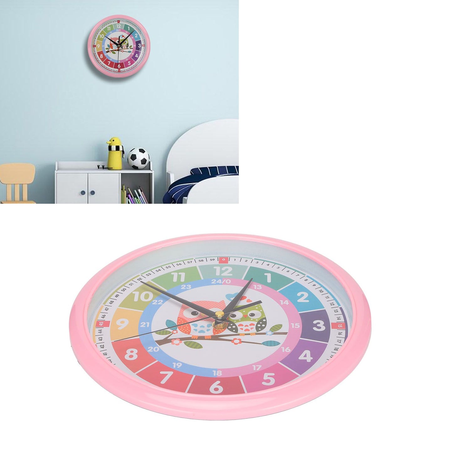 Wall Clock Plastic Cartoon Colorful Quartz Time Learning Hanging Clock for Kid's Bedroom ClassroomPink V1294-YM0523-3115220013412