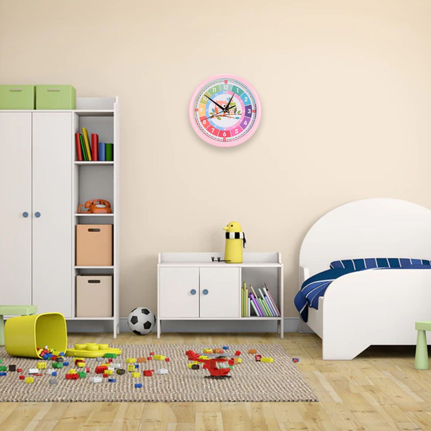 Wall Clock Plastic Cartoon Colorful Quartz Time Learning Hanging Clock for Kid's Bedroom ClassroomPink V1294-YM0523-3115220013412