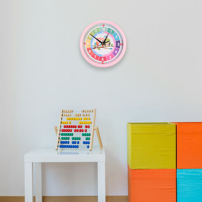 Wall Clock Plastic Cartoon Colorful Quartz Time Learning Hanging Clock for Kid's Bedroom ClassroomPink V1294-YM0523-3115220013412