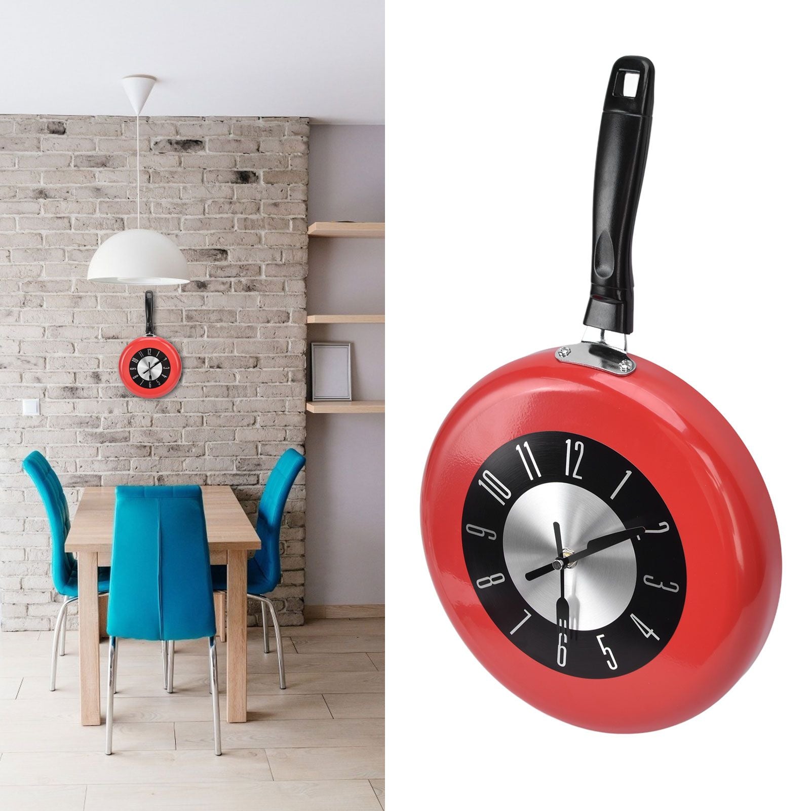 Frying Pan Wall Clock Aluminum Kitchen Pot Decorative Hanging Clocks for Dining Room Bars V1294-YM0523-3115220013511