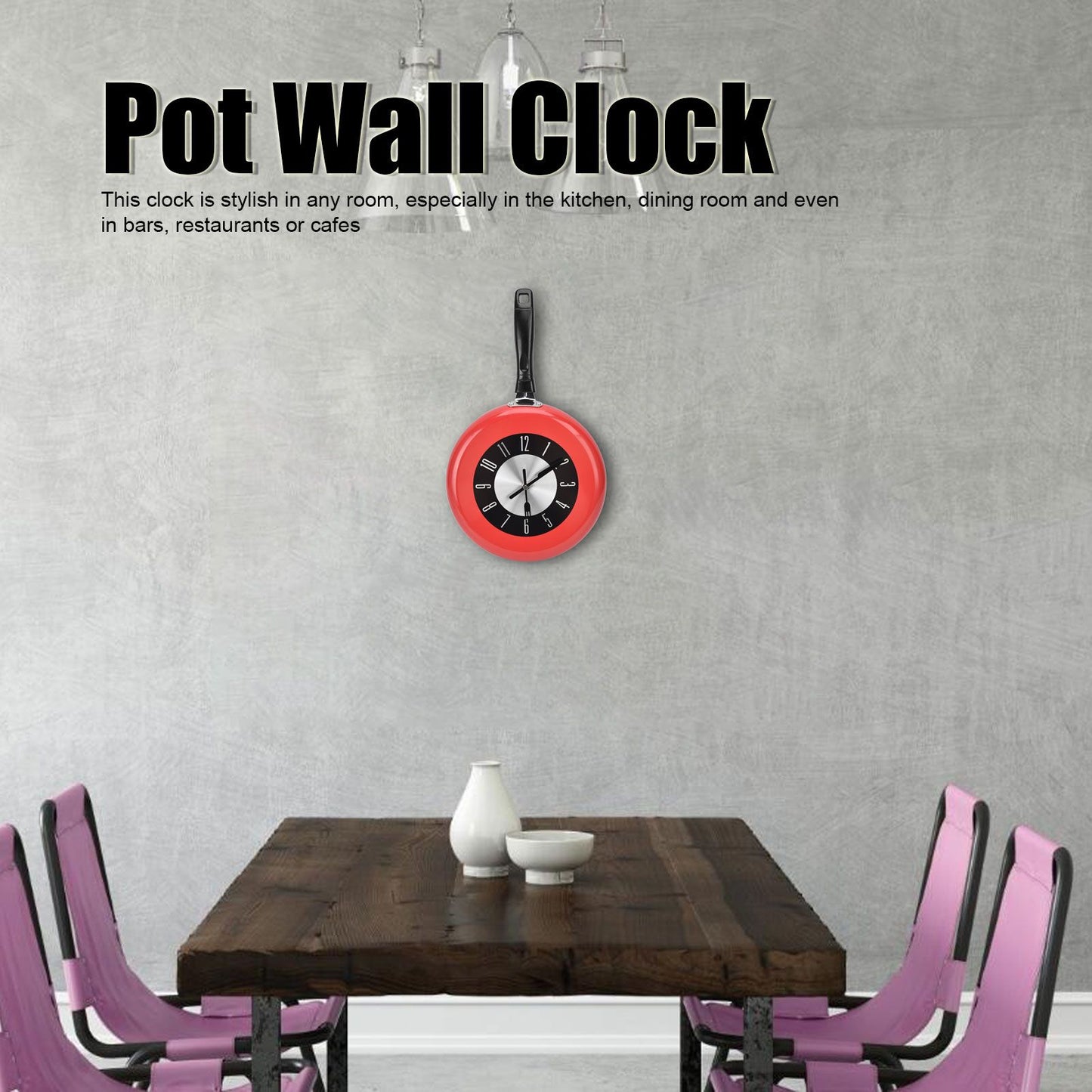 Frying Pan Wall Clock Aluminum Kitchen Pot Decorative Hanging Clocks for Dining Room Bars V1294-YM0523-3115220013511