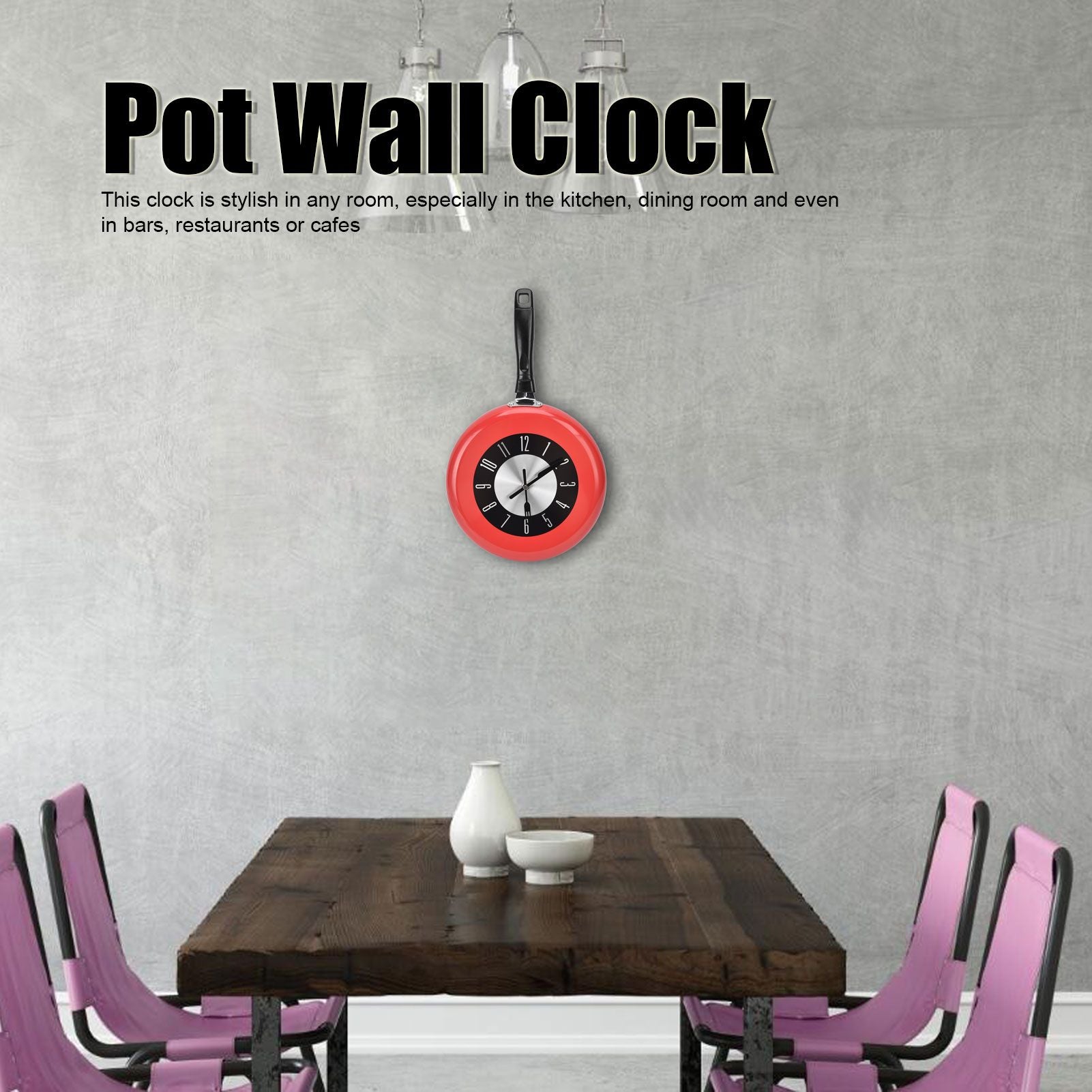 Frying Pan Wall Clock Aluminum Kitchen Pot Decorative Hanging Clocks for Dining Room Bars V1294-YM0523-3115220013511