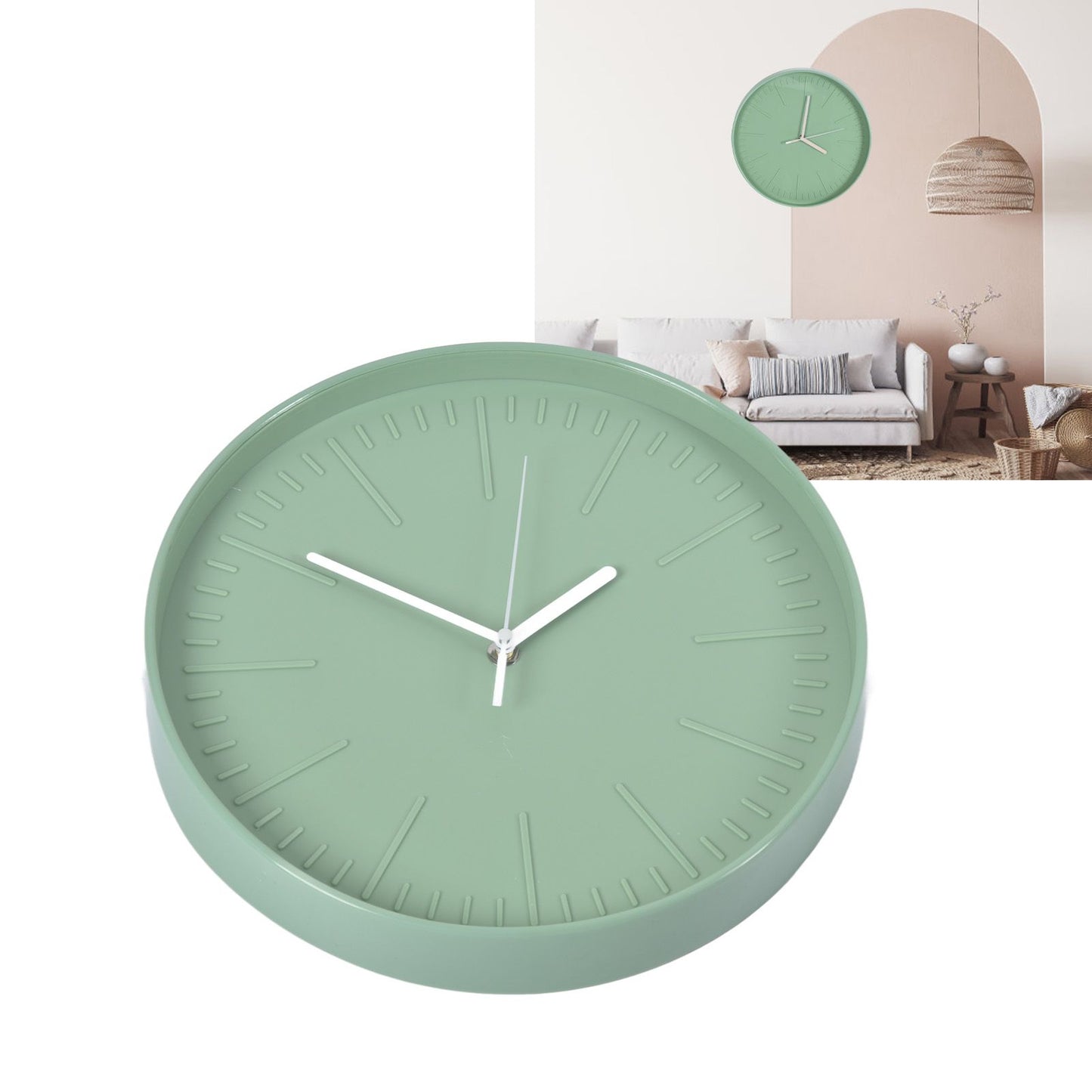 Mute Quartz Clock Wall Watch Minimalist Modern Plastic Wall Clock for Living Room BedroomGreen V1294-YM0523-3115220015812