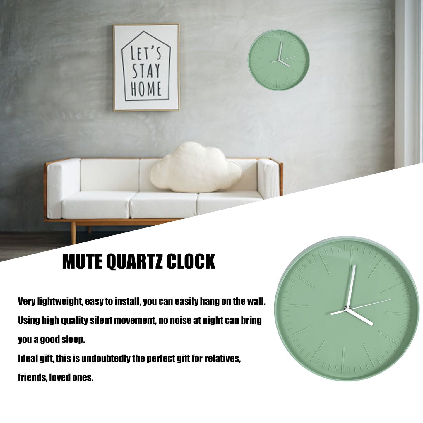 Mute Quartz Clock Wall Watch Minimalist Modern Plastic Wall Clock for Living Room BedroomGreen V1294-YM0523-3115220015812