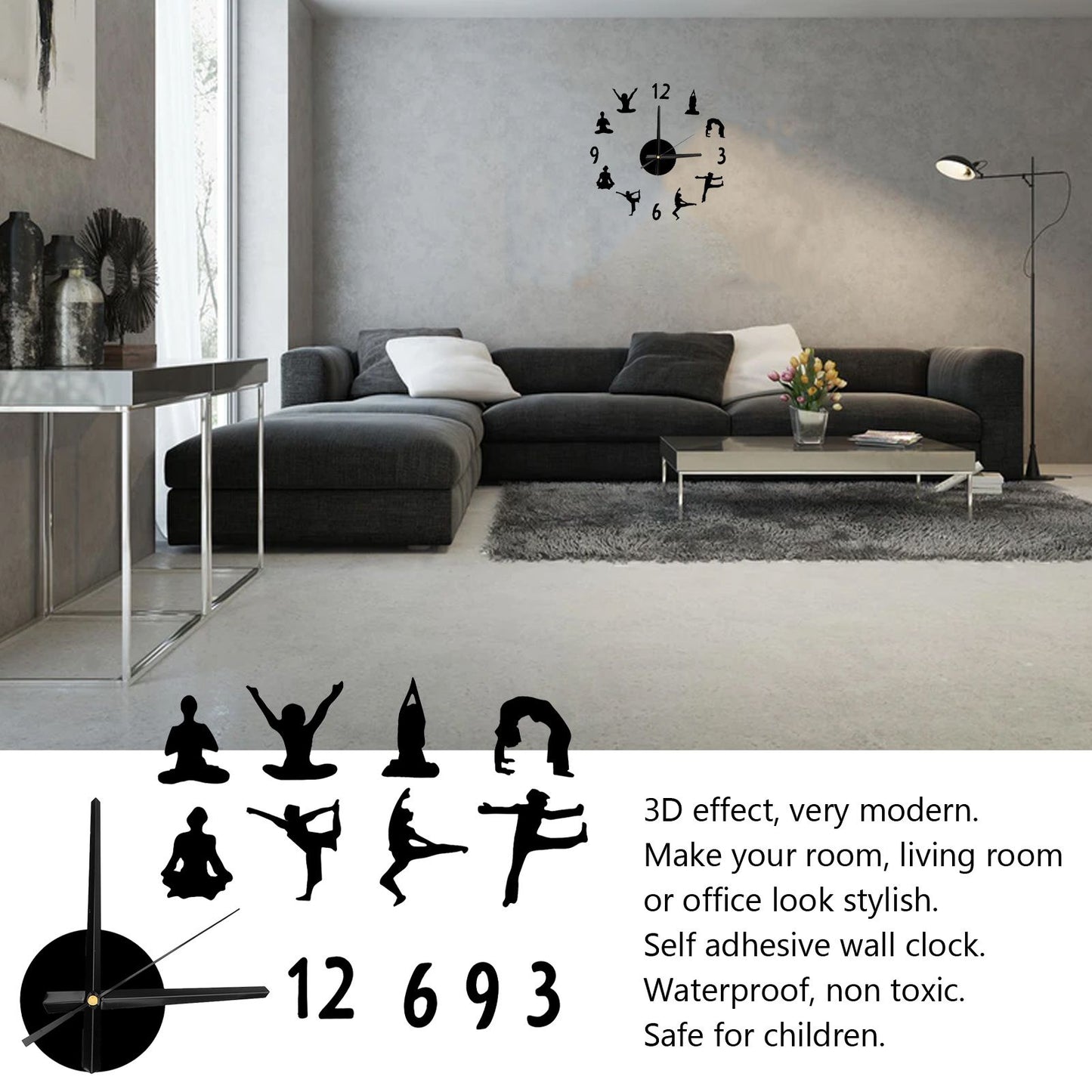 DIY Wall Clock Silent Stylish Decorative Frameless Hanging Clock for Living Room Office V1294-YM0523-3115220016311
