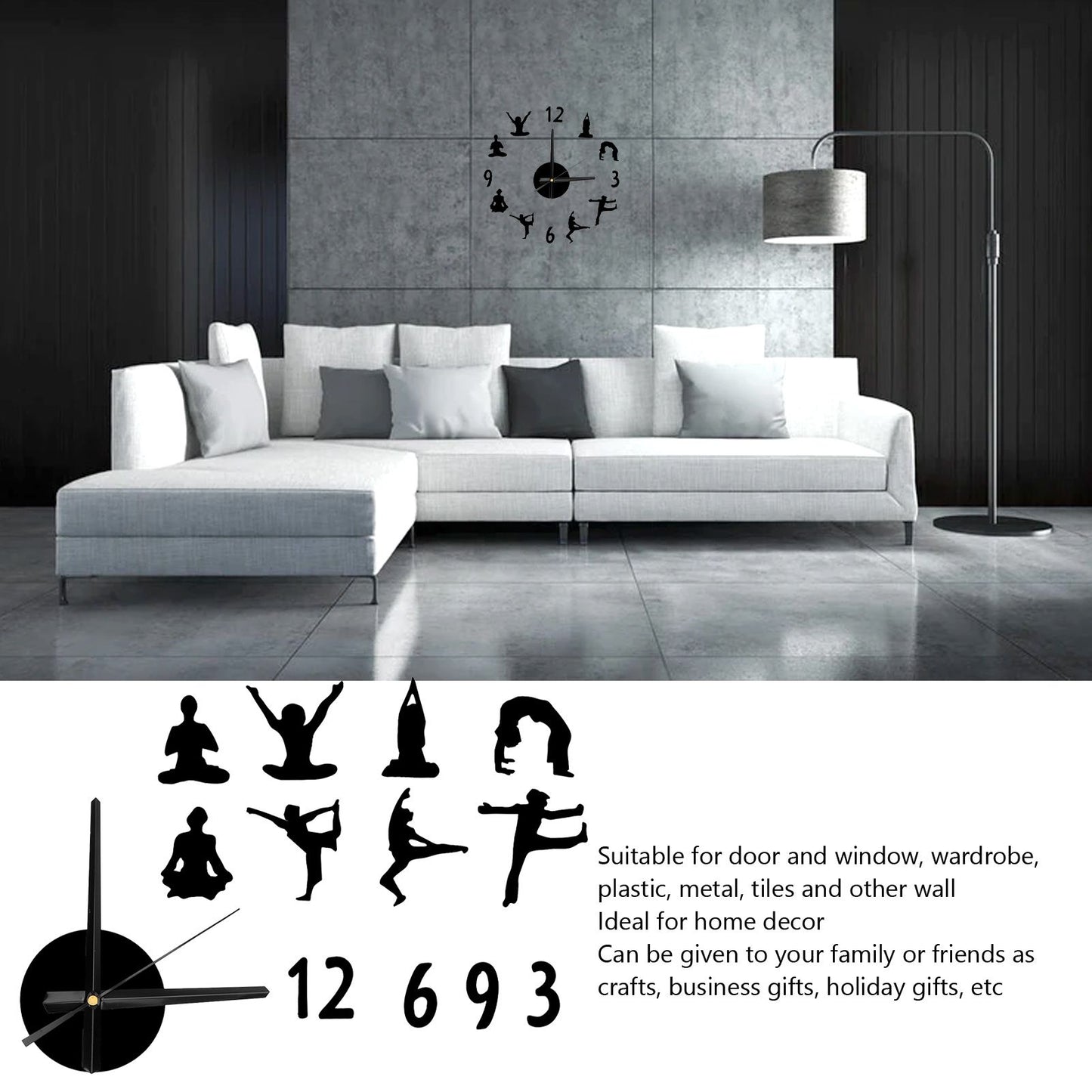 DIY Wall Clock Silent Stylish Decorative Frameless Hanging Clock for Living Room Office V1294-YM0523-3115220016311