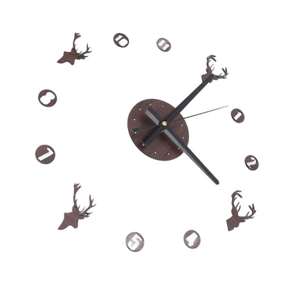 Frameless Wall Clock Deer Head 3D Effect Self Adhesive DIY Clock with Silent Movement for Living Room Bedroom V1294-YM0523-3115220016511