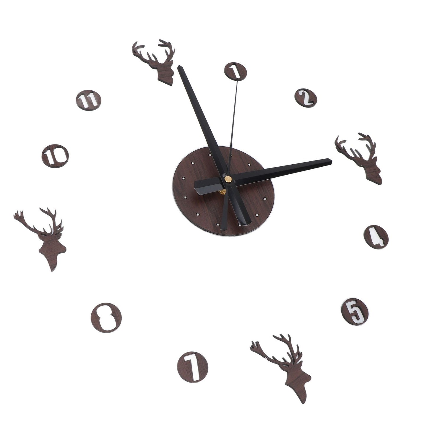 Frameless Wall Clock Deer Head 3D Effect Self Adhesive DIY Clock with Silent Movement for Living Room Bedroom V1294-YM0523-3115220016511