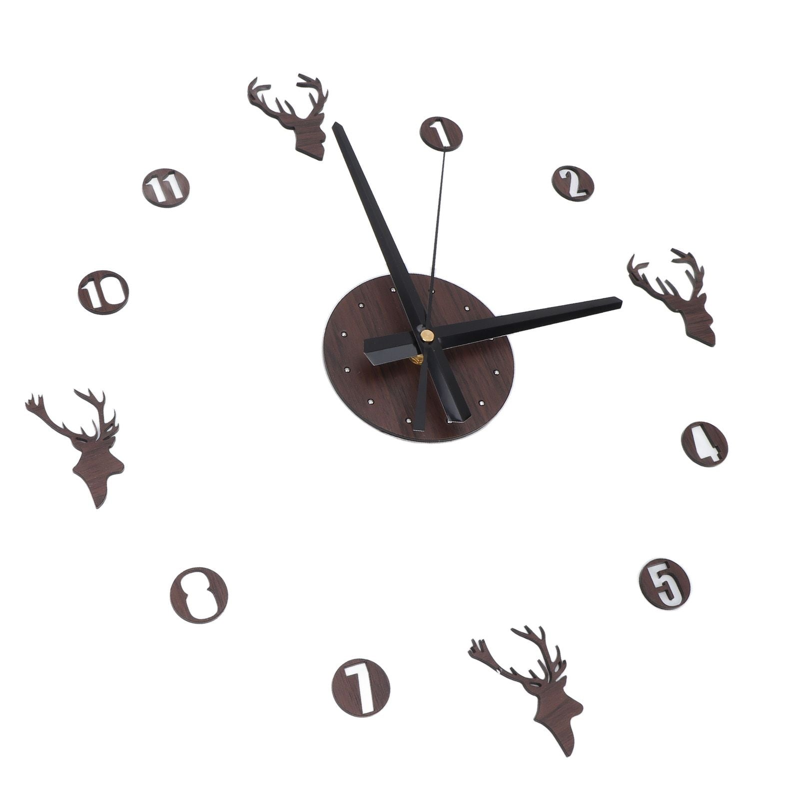 Frameless Wall Clock Deer Head 3D Effect Self Adhesive DIY Clock with Silent Movement for Living Room Bedroom V1294-YM0523-3115220016511
