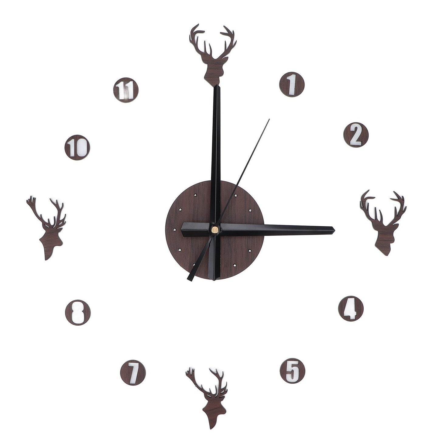 Frameless Wall Clock Deer Head 3D Effect Self Adhesive DIY Clock with Silent Movement for Living Room Bedroom V1294-YM0523-3115220016511
