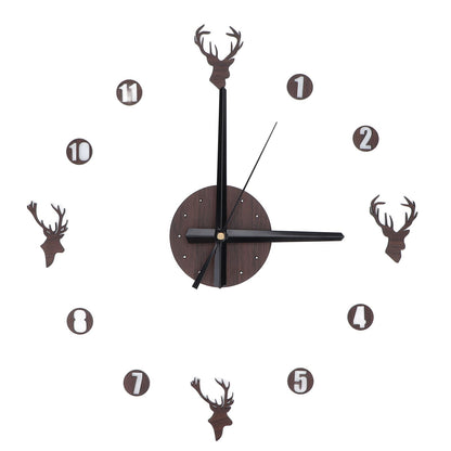 Frameless Wall Clock Deer Head 3D Effect Self Adhesive DIY Clock with Silent Movement for Living Room Bedroom V1294-YM0523-3115220016511