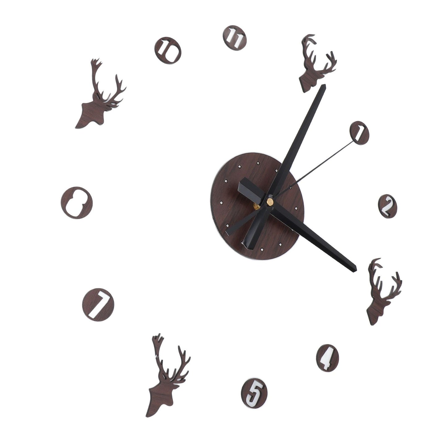 Frameless Wall Clock Deer Head 3D Effect Self Adhesive DIY Clock with Silent Movement for Living Room Bedroom V1294-YM0523-3115220016511
