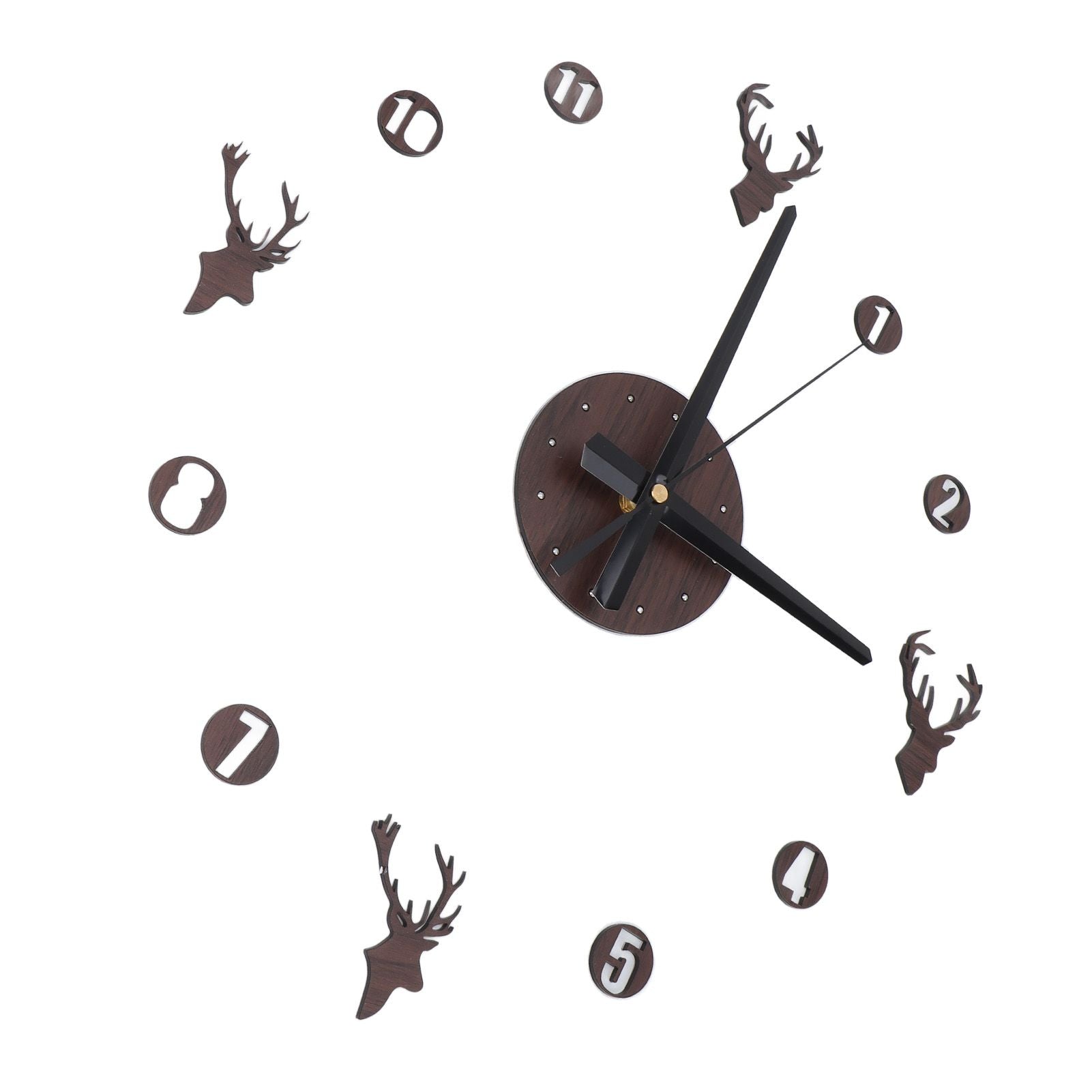 Frameless Wall Clock Deer Head 3D Effect Self Adhesive DIY Clock with Silent Movement for Living Room Bedroom V1294-YM0523-3115220016511