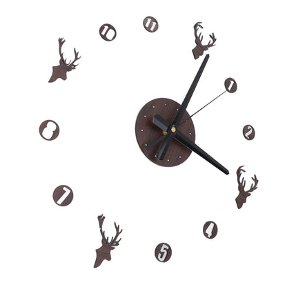 Frameless Wall Clock Deer Head 3D Effect Self Adhesive DIY Clock with Silent Movement for Living Room Bedroom V1294-YM0523-3115220016511