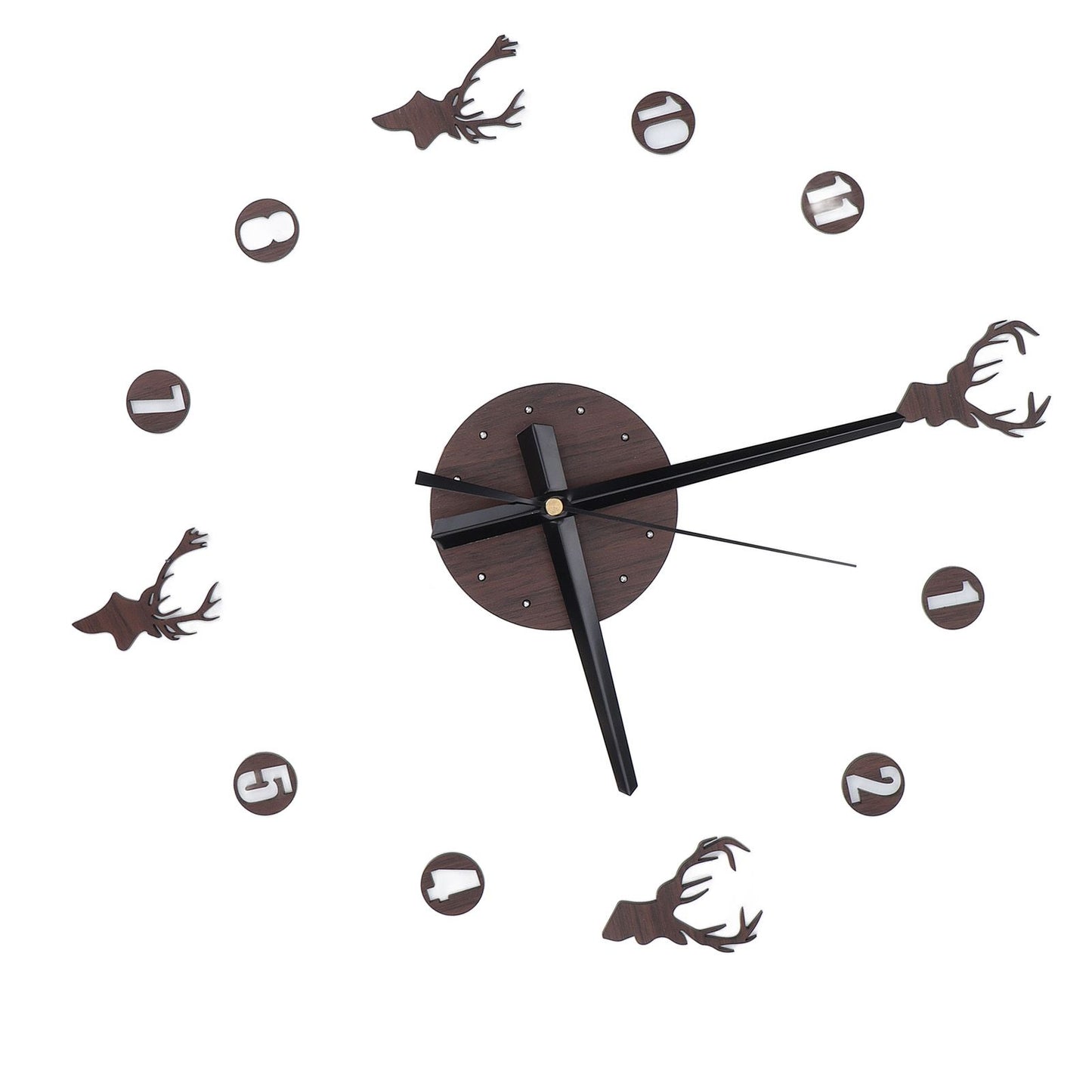 Frameless Wall Clock Deer Head 3D Effect Self Adhesive DIY Clock with Silent Movement for Living Room Bedroom V1294-YM0523-3115220016511