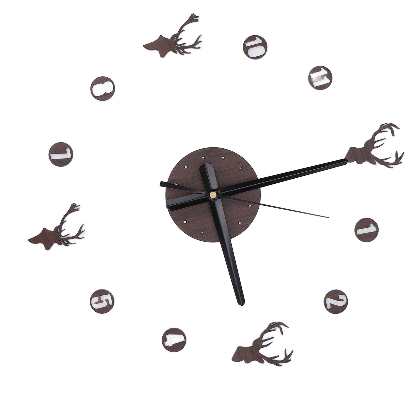 Frameless Wall Clock Deer Head 3D Effect Self Adhesive DIY Clock with Silent Movement for Living Room Bedroom V1294-YM0523-3115220016511
