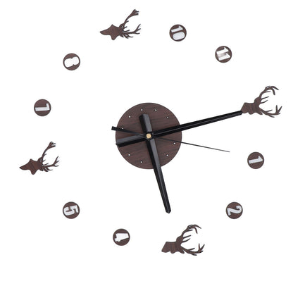 Frameless Wall Clock Deer Head 3D Effect Self Adhesive DIY Clock with Silent Movement for Living Room Bedroom V1294-YM0523-3115220016511
