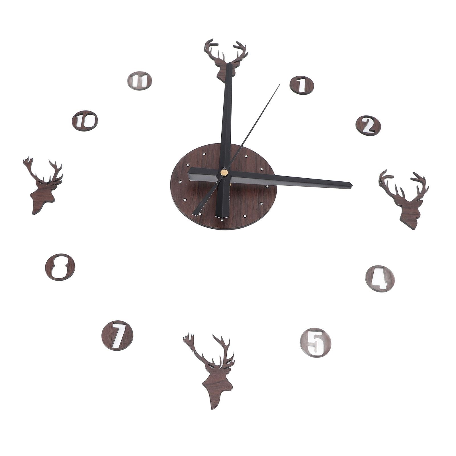 Frameless Wall Clock Deer Head 3D Effect Self Adhesive DIY Clock with Silent Movement for Living Room Bedroom V1294-YM0523-3115220016511