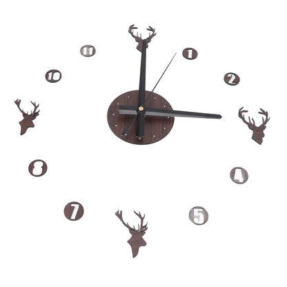 Frameless Wall Clock Deer Head 3D Effect Self Adhesive DIY Clock with Silent Movement for Living Room Bedroom V1294-YM0523-3115220016511
