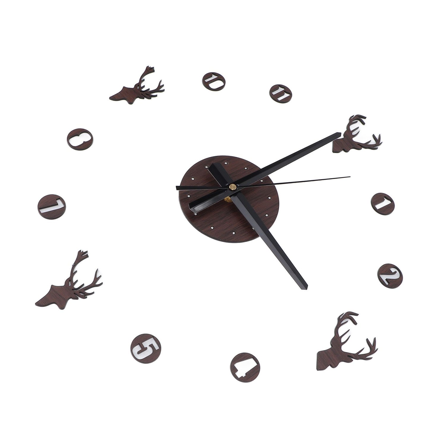 Frameless Wall Clock Deer Head 3D Effect Self Adhesive DIY Clock with Silent Movement for Living Room Bedroom V1294-YM0523-3115220016511