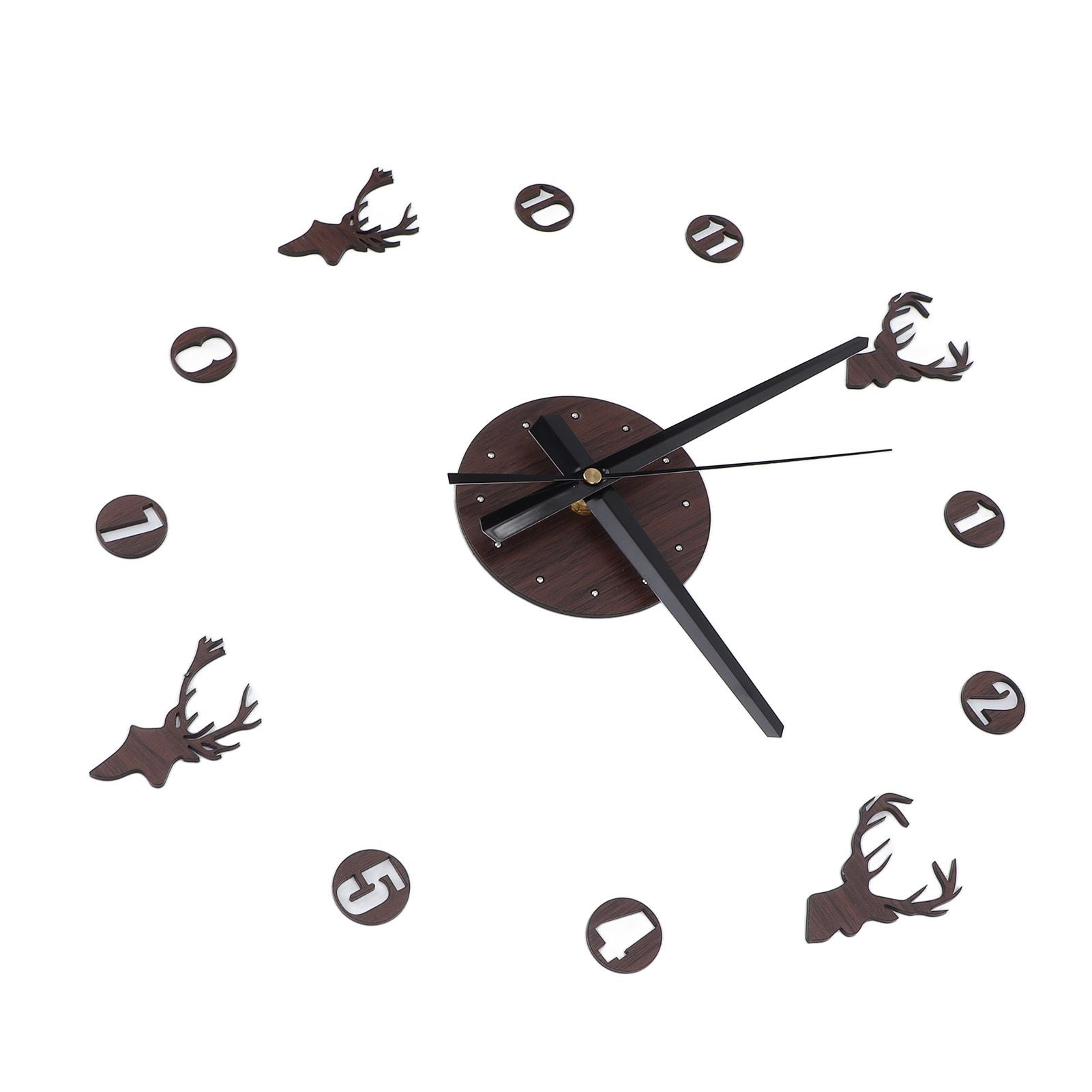 Frameless Wall Clock Deer Head 3D Effect Self Adhesive DIY Clock with Silent Movement for Living Room Bedroom V1294-YM0523-3115220016511