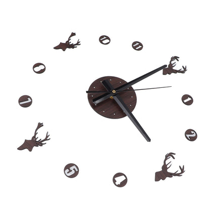 Frameless Wall Clock Deer Head 3D Effect Self Adhesive DIY Clock with Silent Movement for Living Room Bedroom V1294-YM0523-3115220016511