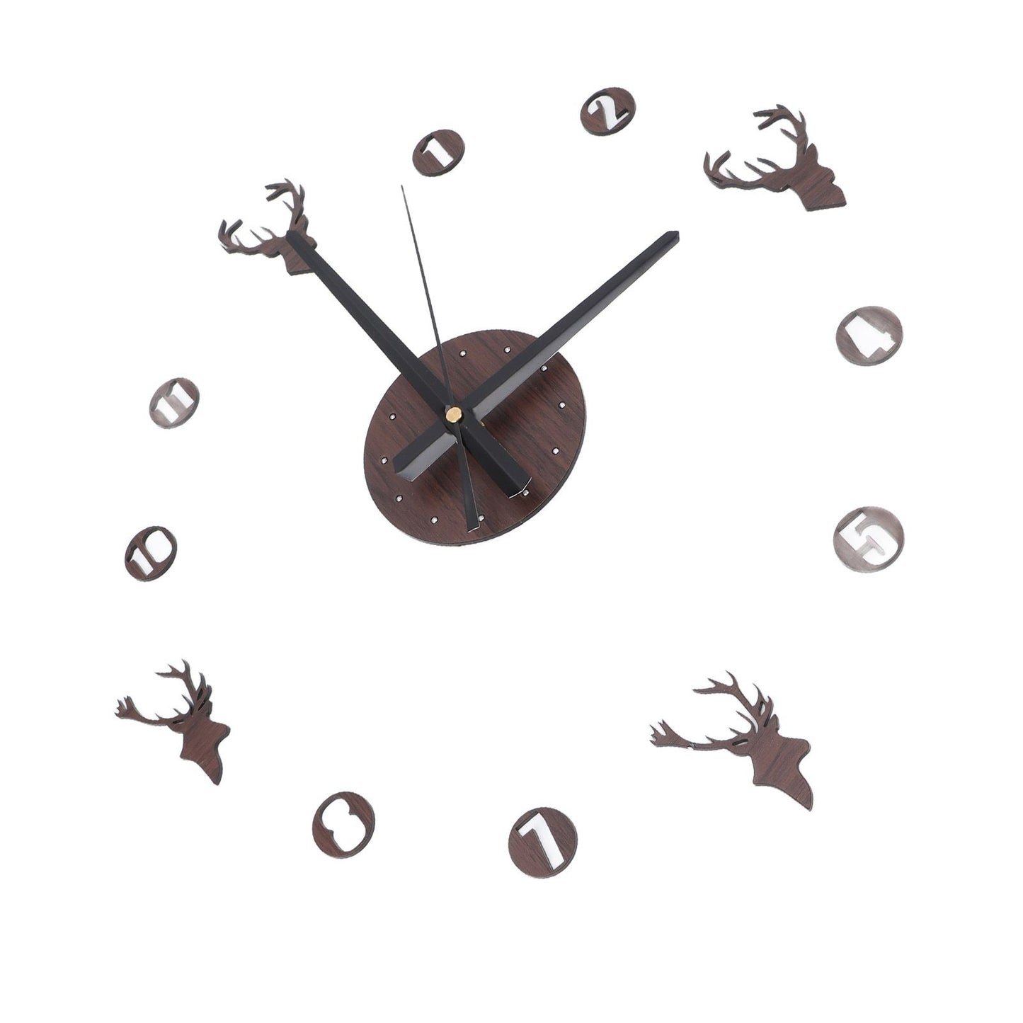 Frameless Wall Clock Deer Head 3D Effect Self Adhesive DIY Clock with Silent Movement for Living Room Bedroom V1294-YM0523-3115220016511