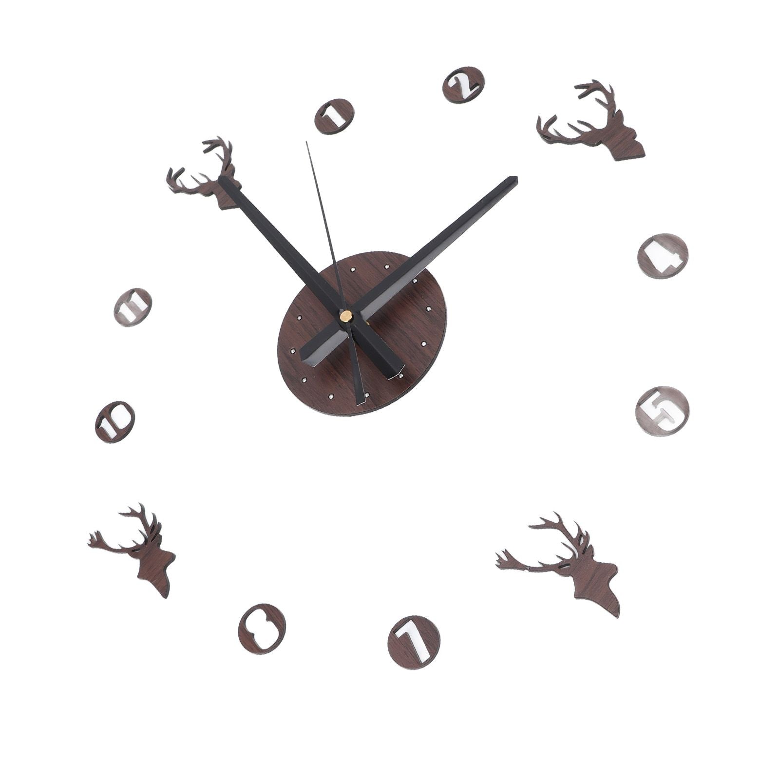 Frameless Wall Clock Deer Head 3D Effect Self Adhesive DIY Clock with Silent Movement for Living Room Bedroom V1294-YM0523-3115220016511