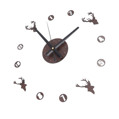 Frameless Wall Clock Deer Head 3D Effect Self Adhesive DIY Clock with Silent Movement for Living Room Bedroom V1294-YM0523-3115220016511