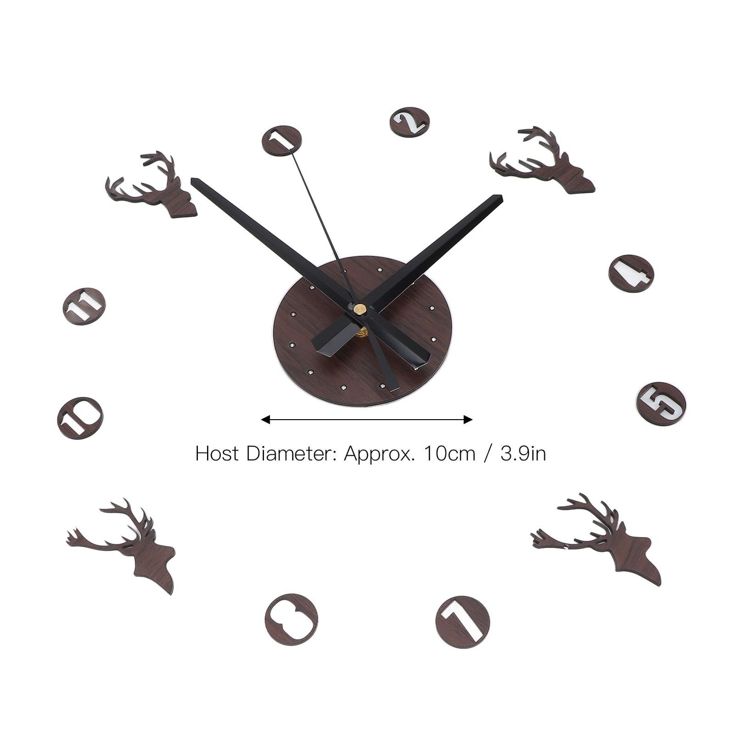 Frameless Wall Clock Deer Head 3D Effect Self Adhesive DIY Clock with Silent Movement for Living Room Bedroom V1294-YM0523-3115220016511
