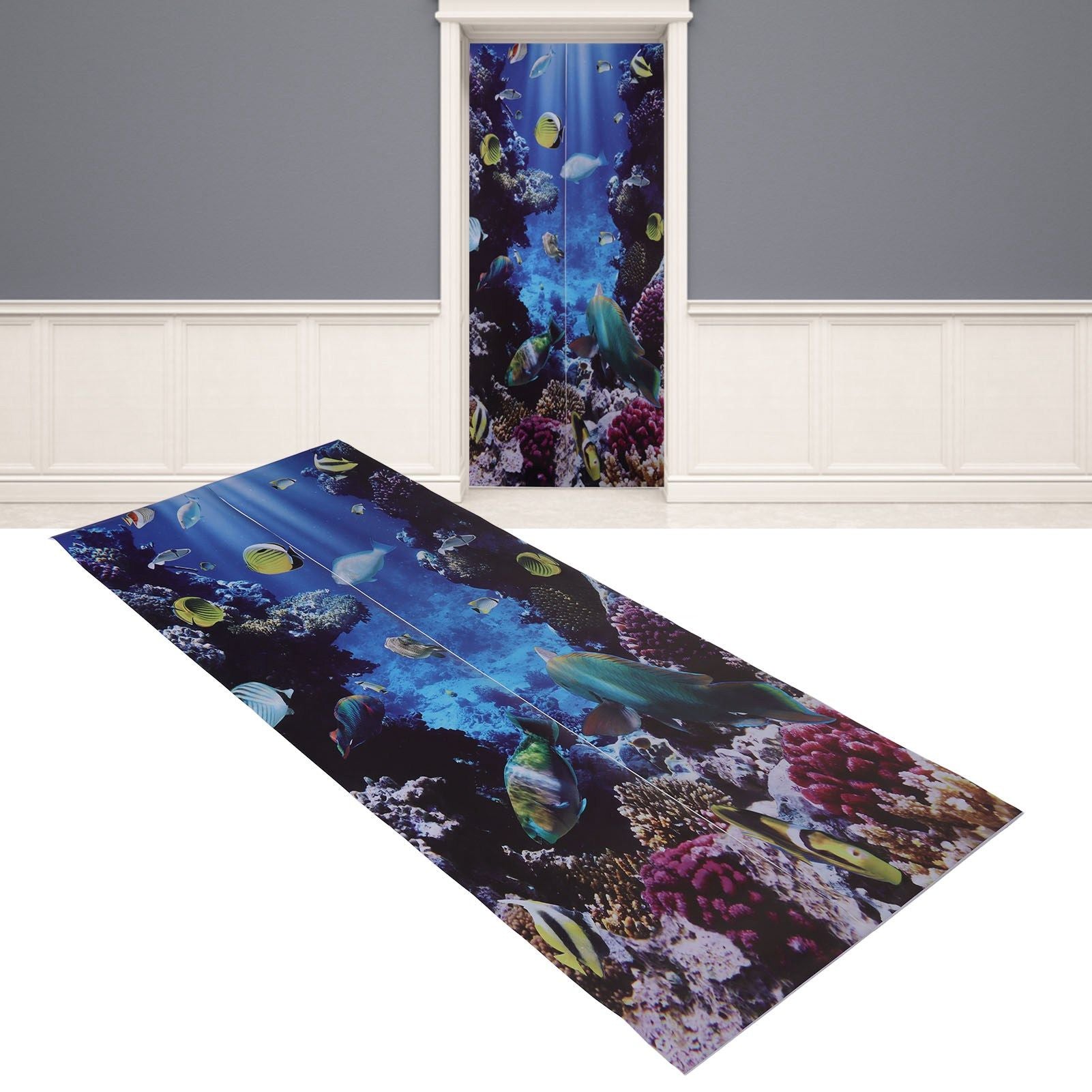2pcs Door Sticker Underwater World Pattern Frosted Texture Self Adhesive Waterproof 3D Door Poster for Home V1294-YM0523-3115220017711