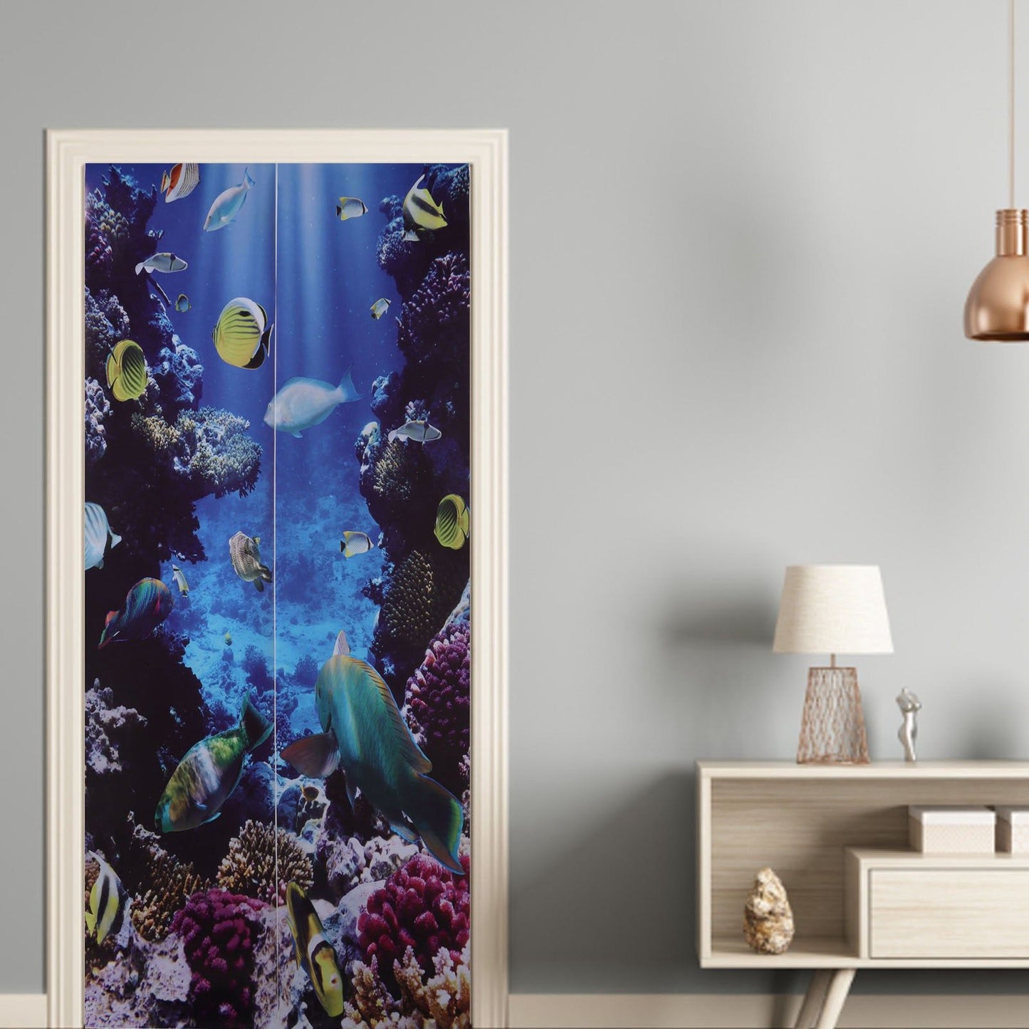 2pcs Door Sticker Underwater World Pattern Frosted Texture Self Adhesive Waterproof 3D Door Poster for Home V1294-YM0523-3115220017711